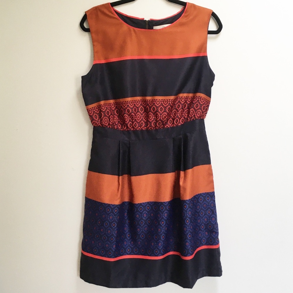Loft Dress Brick Navy Stripes Sleeveless Zipper